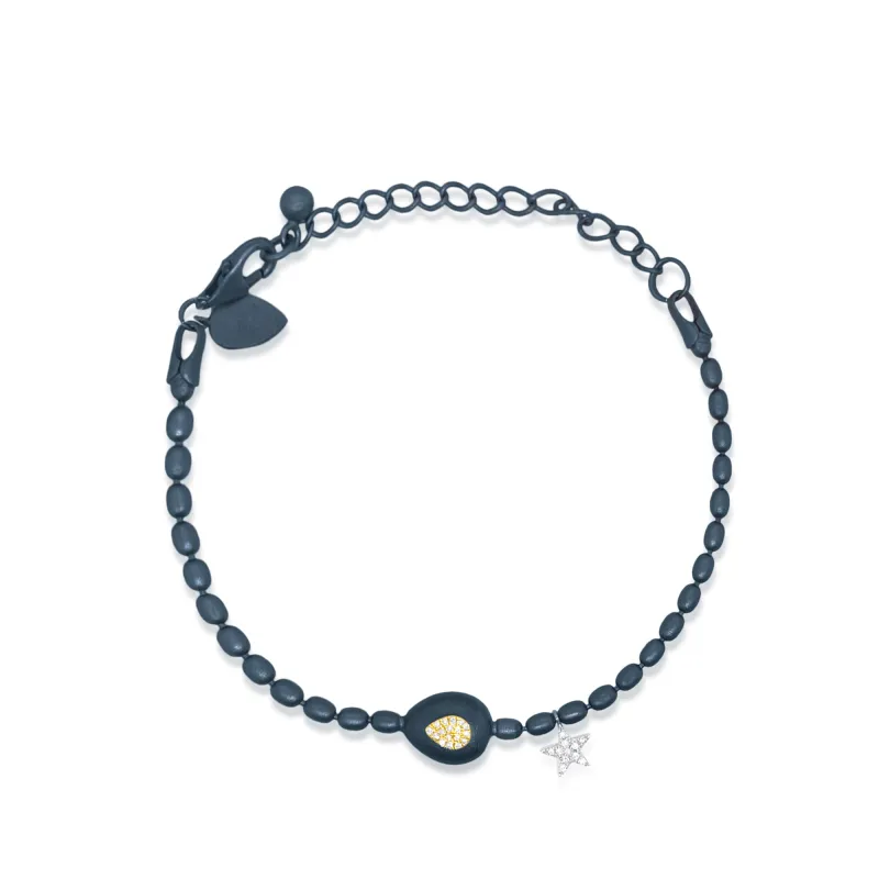 Blue Rhodium Diamond Teardrop with Diamond Star Charm Bracelet sold by Meira T