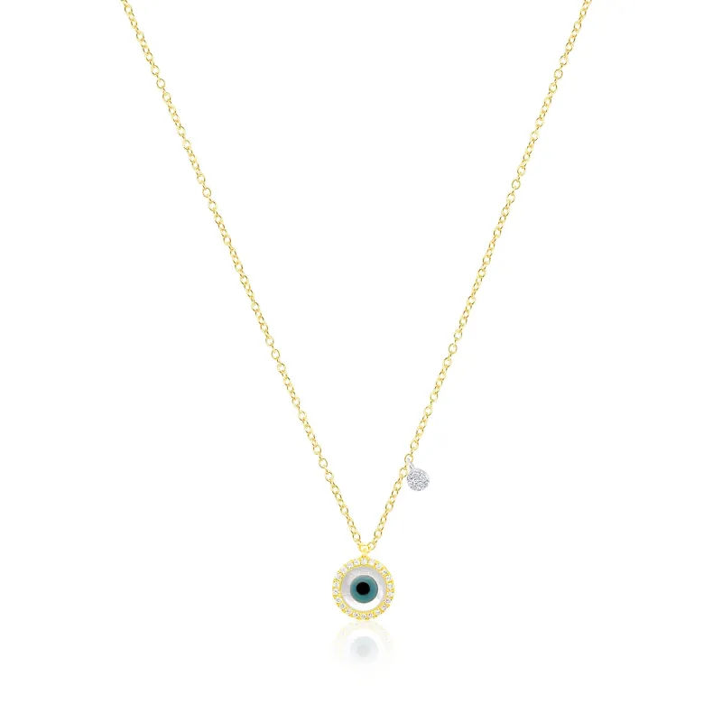 Yellow Silver & Diamond Necklace With Turquoise Mother of Pearl and Lapis Evil Eye sold by Meira T