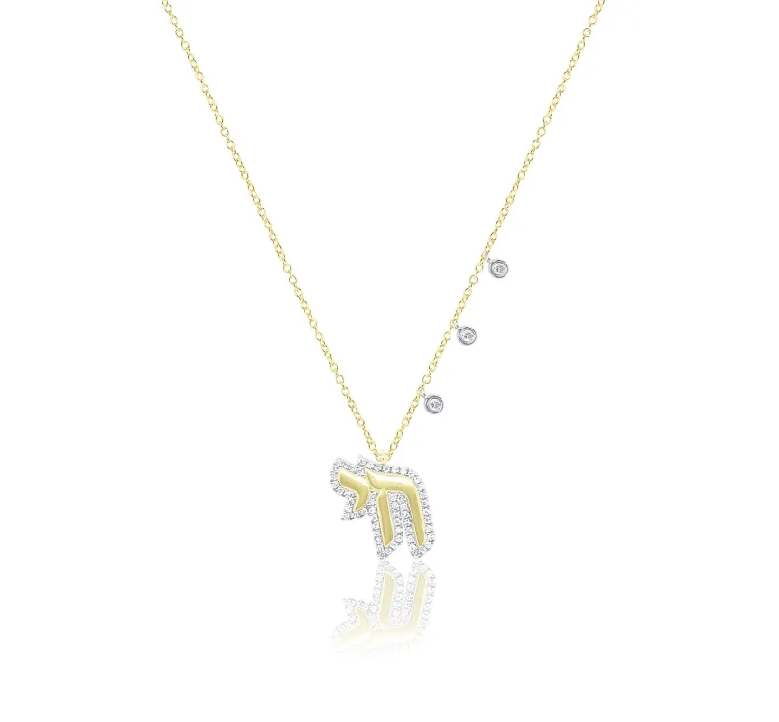 14kt Yellow Gold Diamond and Brushed Gold Chai Necklace sold by Meira T