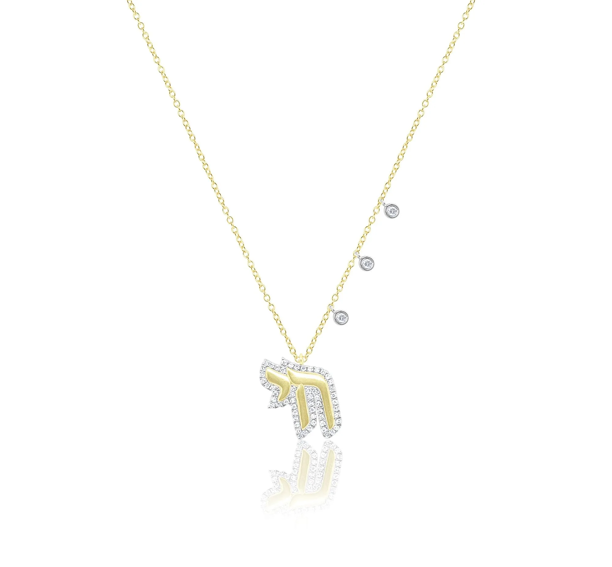 14kt Yellow Gold Diamond and Brushed Gold Chai Necklace sold by Meira T