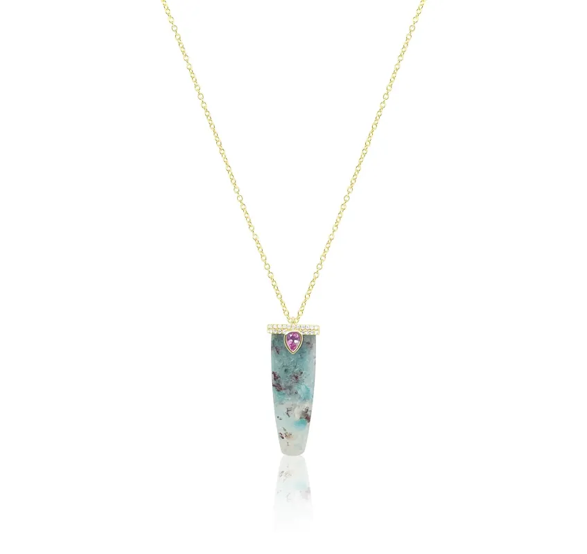 14kt Yellow Gold Amazonite and Pink Sapphire Charm Necklace sold by Meira T
