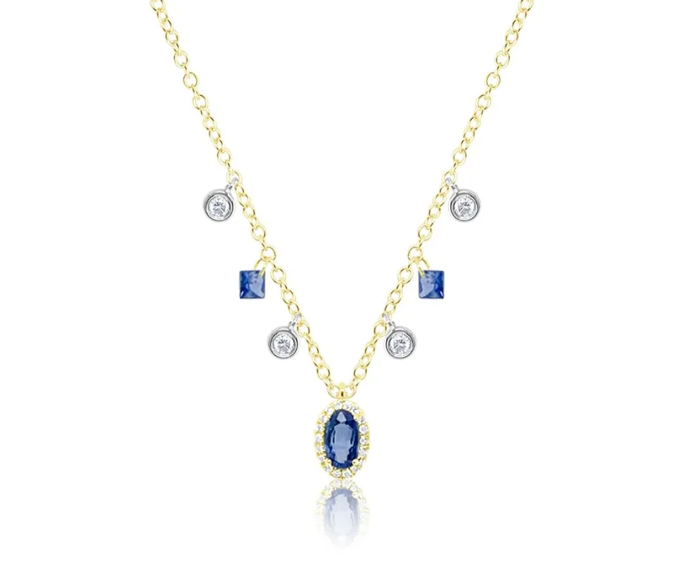 14kt Yellow Gold Sapphire and Diamond Drop Necklace sold by Meira T