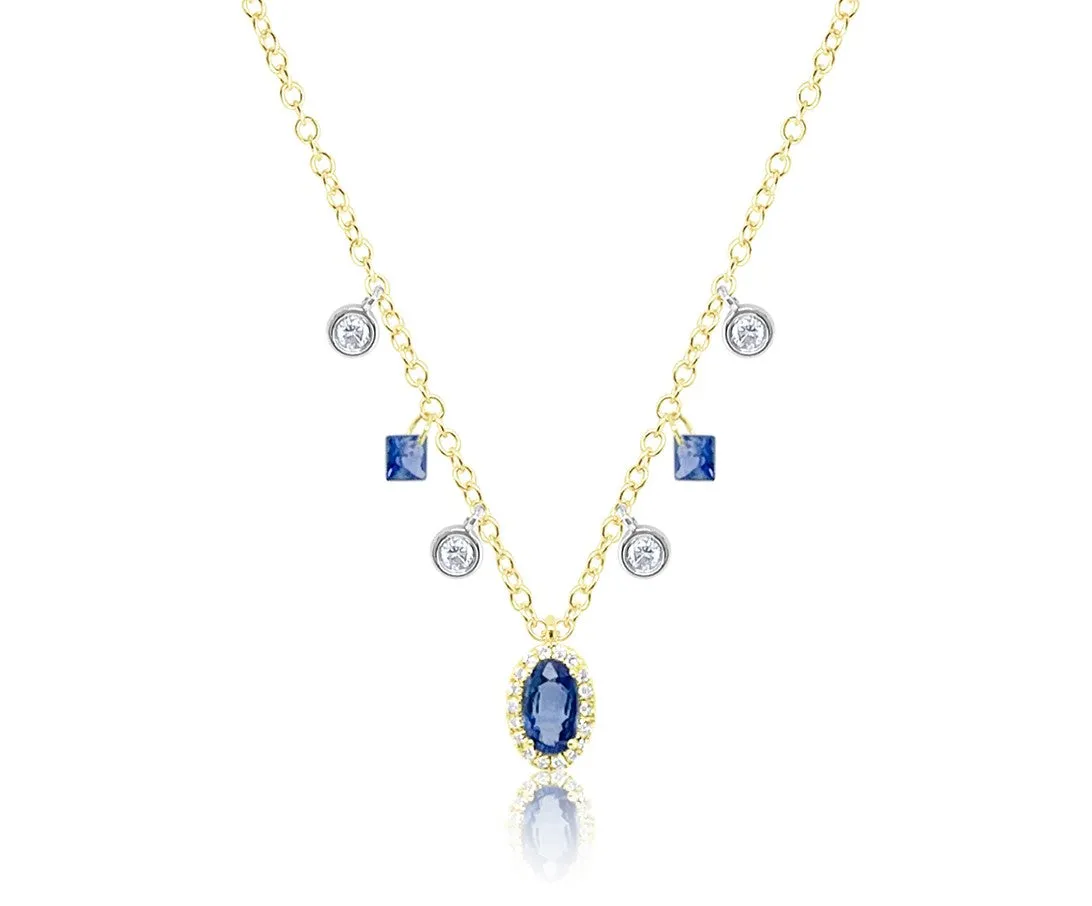 14kt Yellow Gold Sapphire and Diamond Drop Necklace sold by Meira T