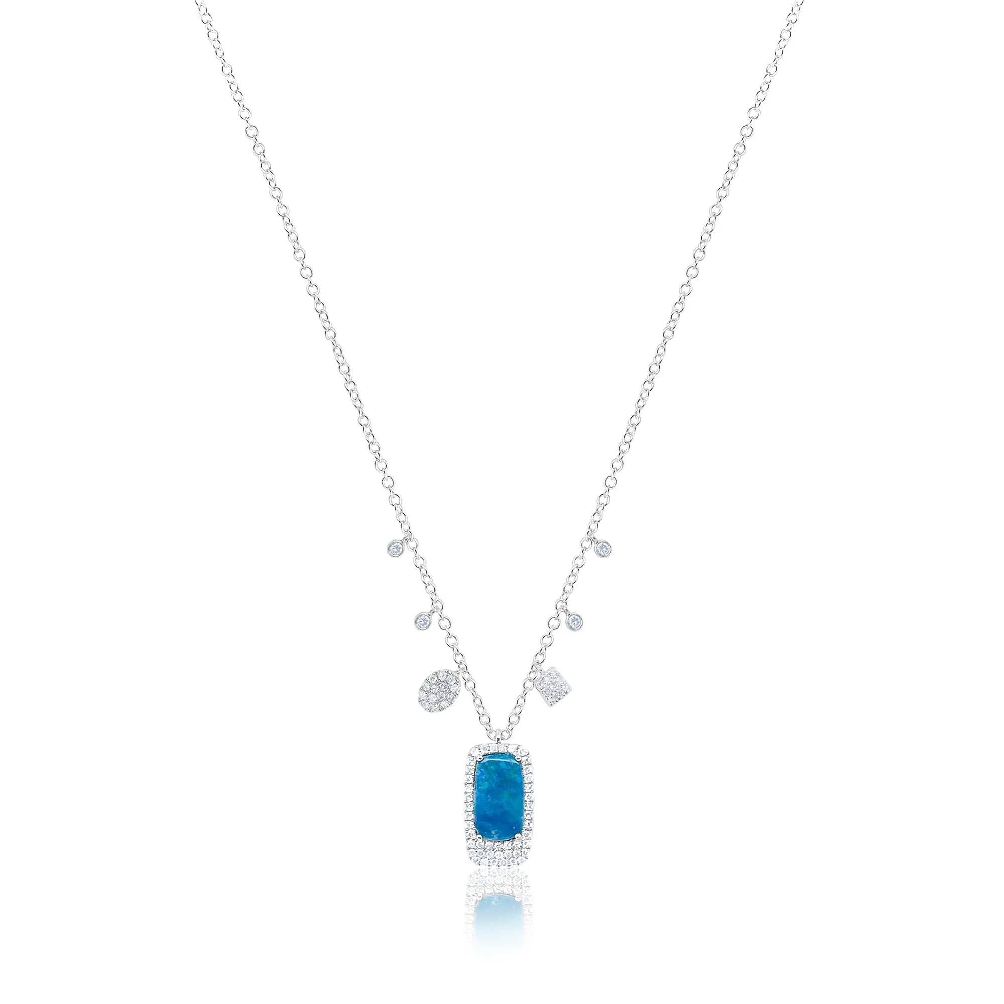 14kt White Gold Diamond Opal Necklace with Charms sold by Meira T