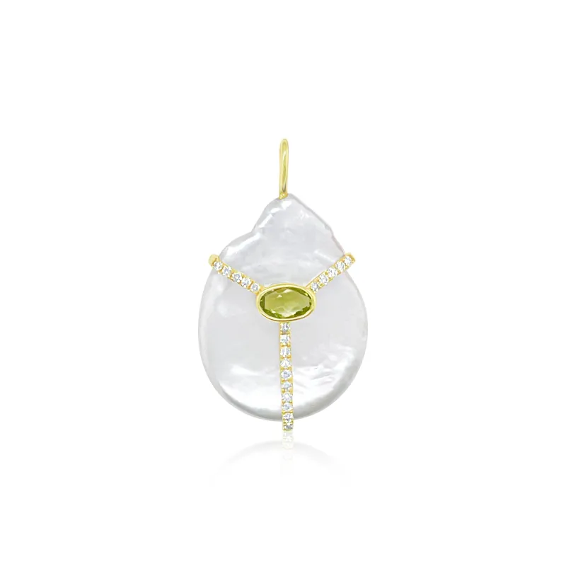 Yellow Gold Pearl and Peridot Charm sold by Meira T