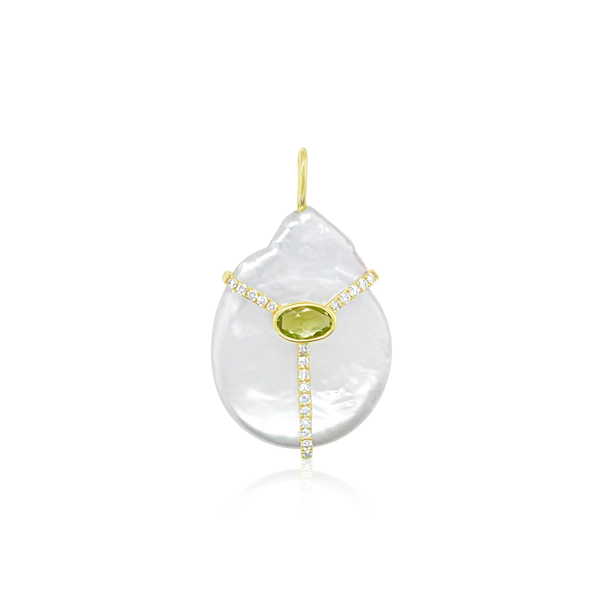 Yellow Gold Pearl and Peridot Charm sold by Meira T