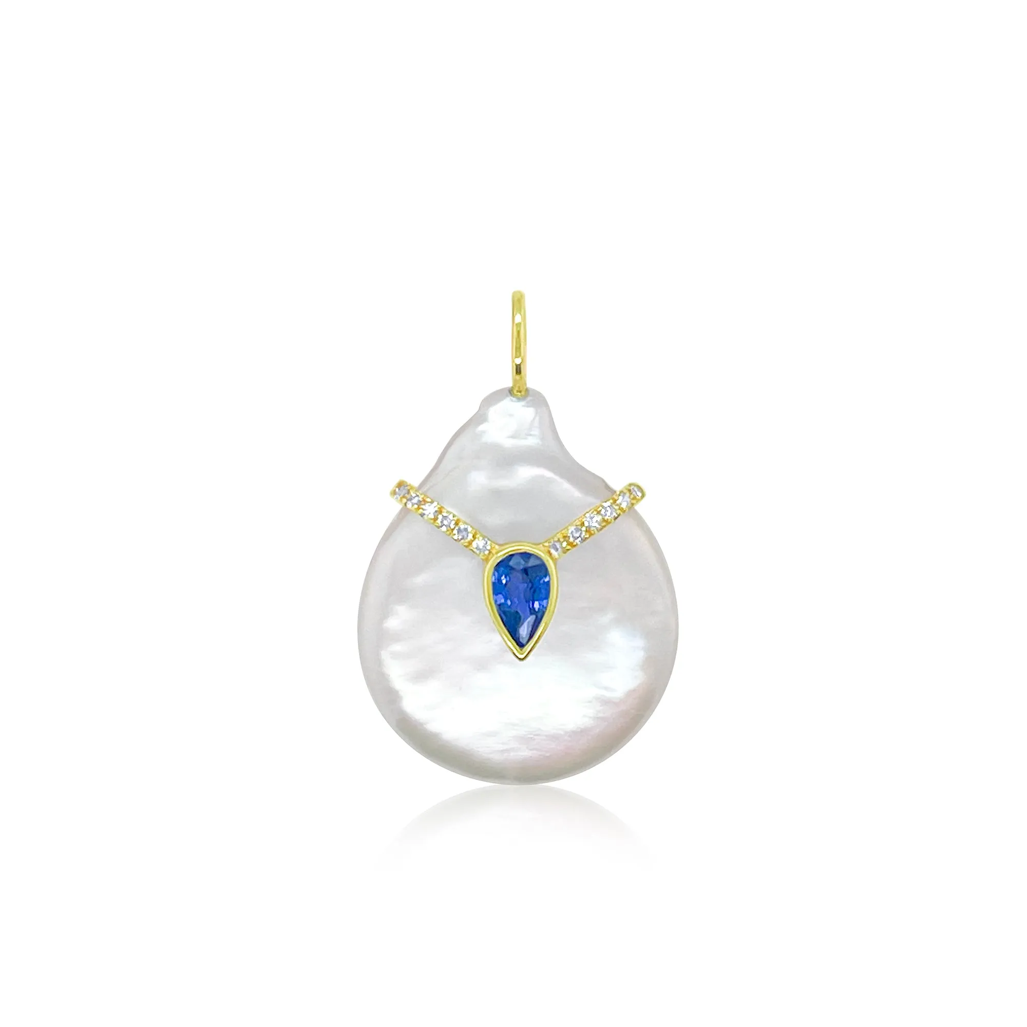 14kt Yellow Gold Pearl and Sapphire and Diamond Charm sold by Meira T