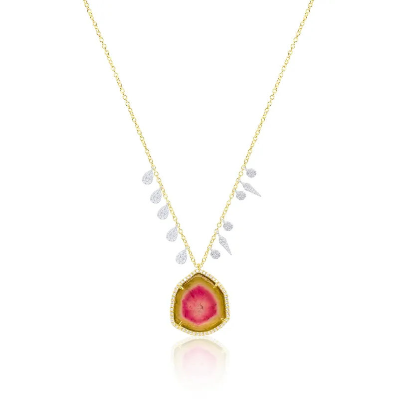 14kt Yellow Gold Watermelon Tourmaline Diamond Necklace sold by Meira T