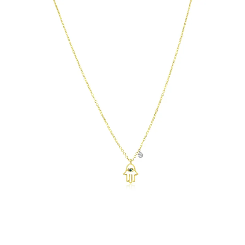 Yellow Gold Hamsa Dainty Necklace sold by Meira T