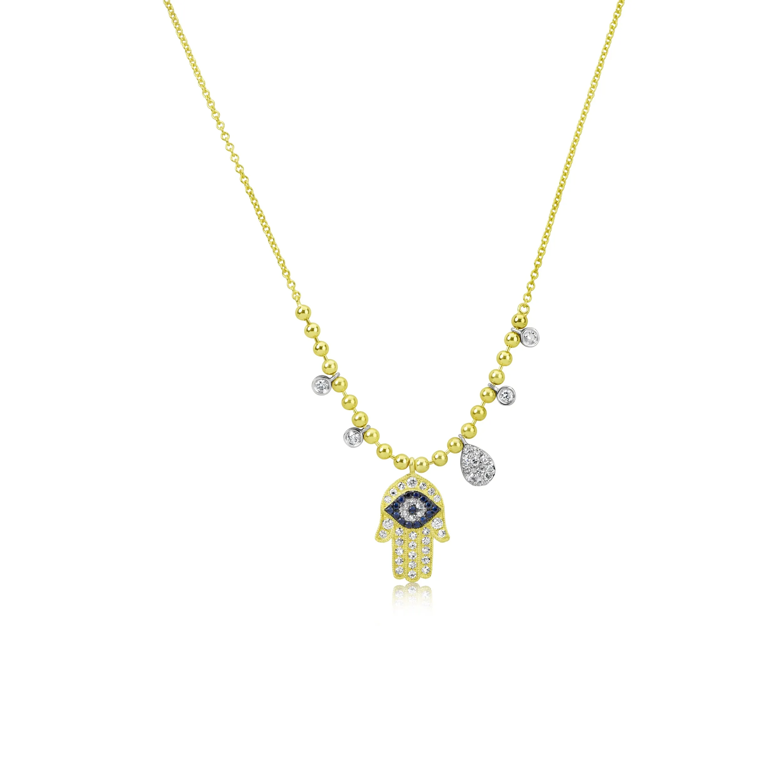 Diamond Evil Eye Hamsa and Charm Necklace sold by Meira T