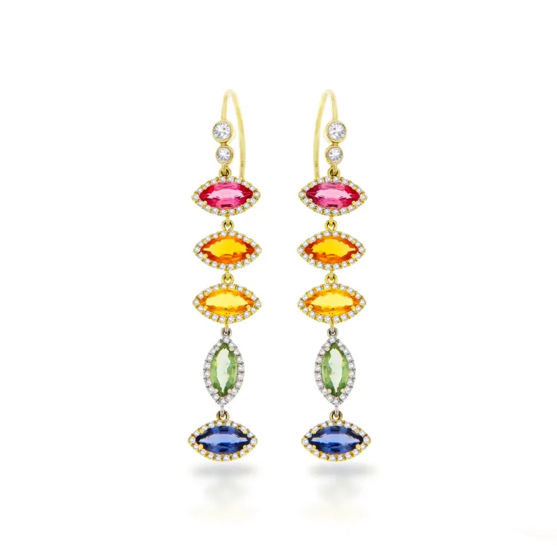 14k Yellow Gold Rainbow Sapphire Earrings sold by Meira T