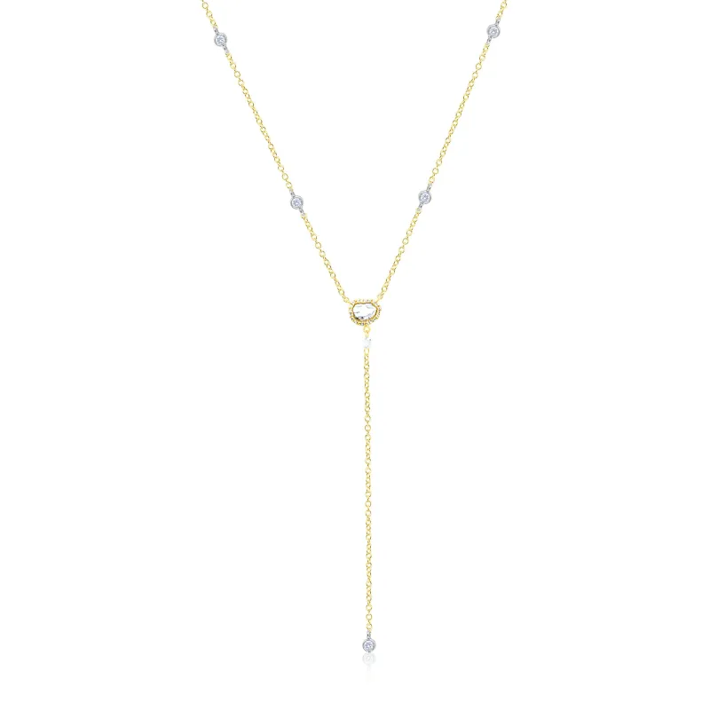 Yellow Gold Rough Diamond Lariat with Drilled Diamonds sold by Meira T