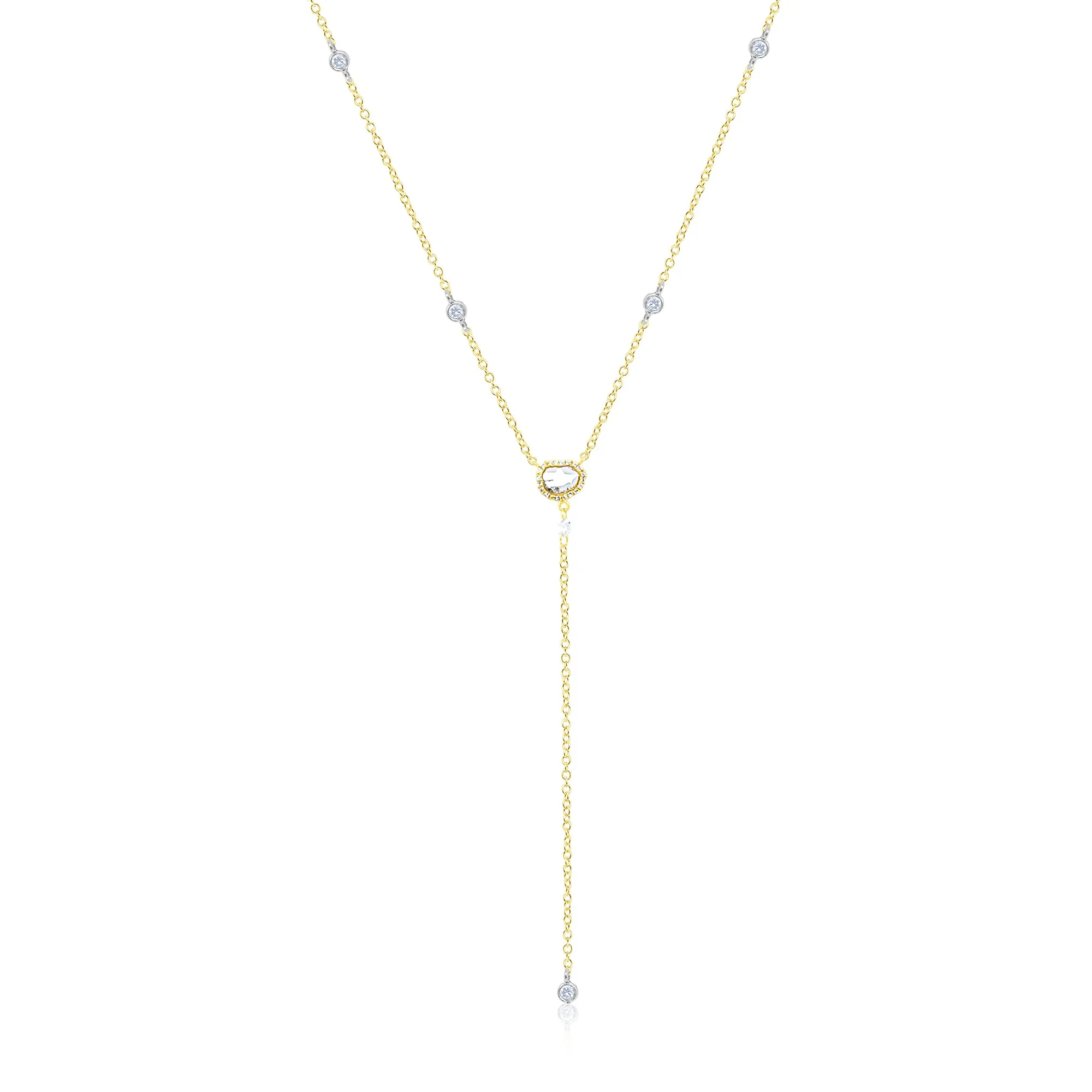 Yellow Gold Rough Diamond Lariat with Drilled Diamonds sold by Meira T