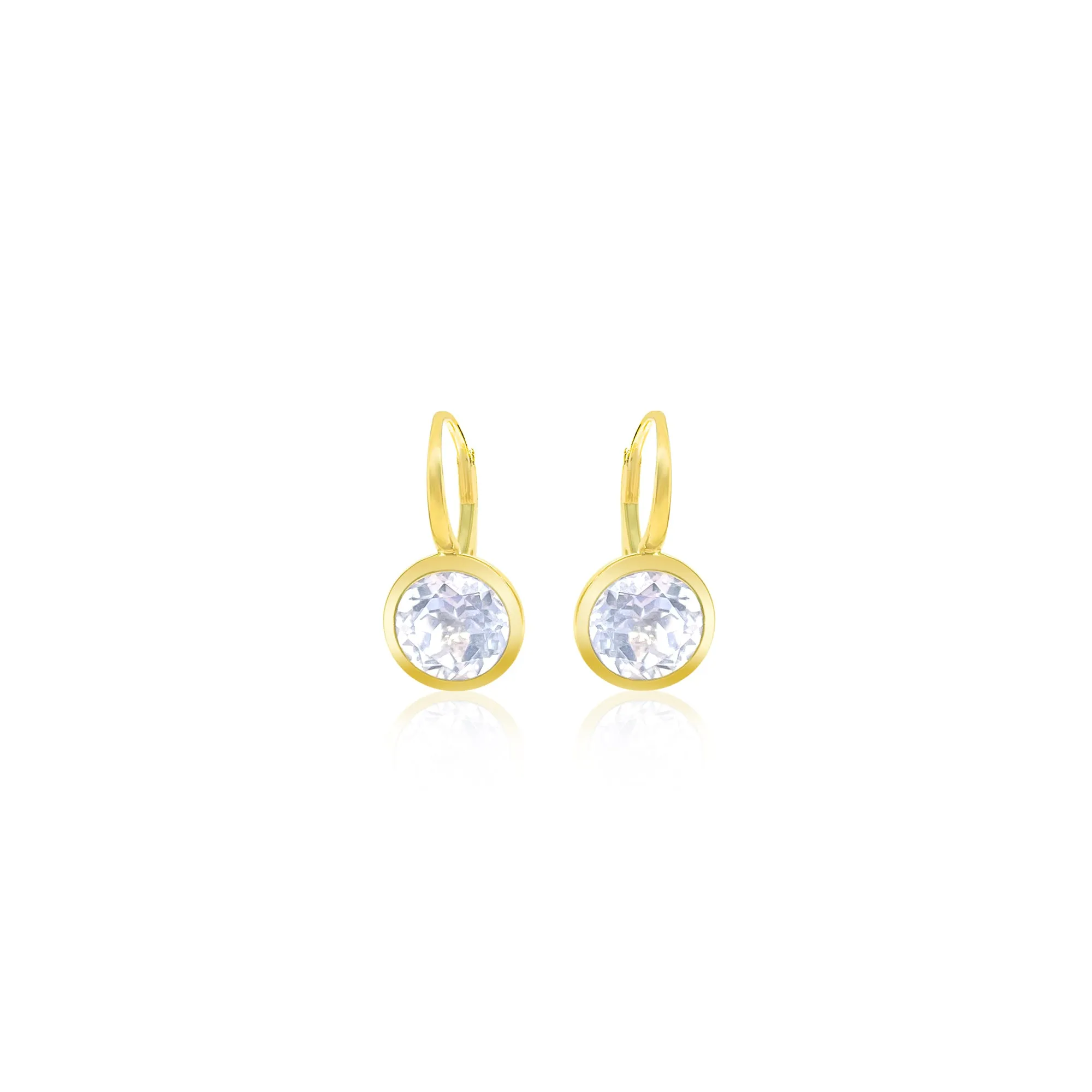 14kt Yellow Gold White Topaz Bezel Set Lever Back Earrings sold by Meira T