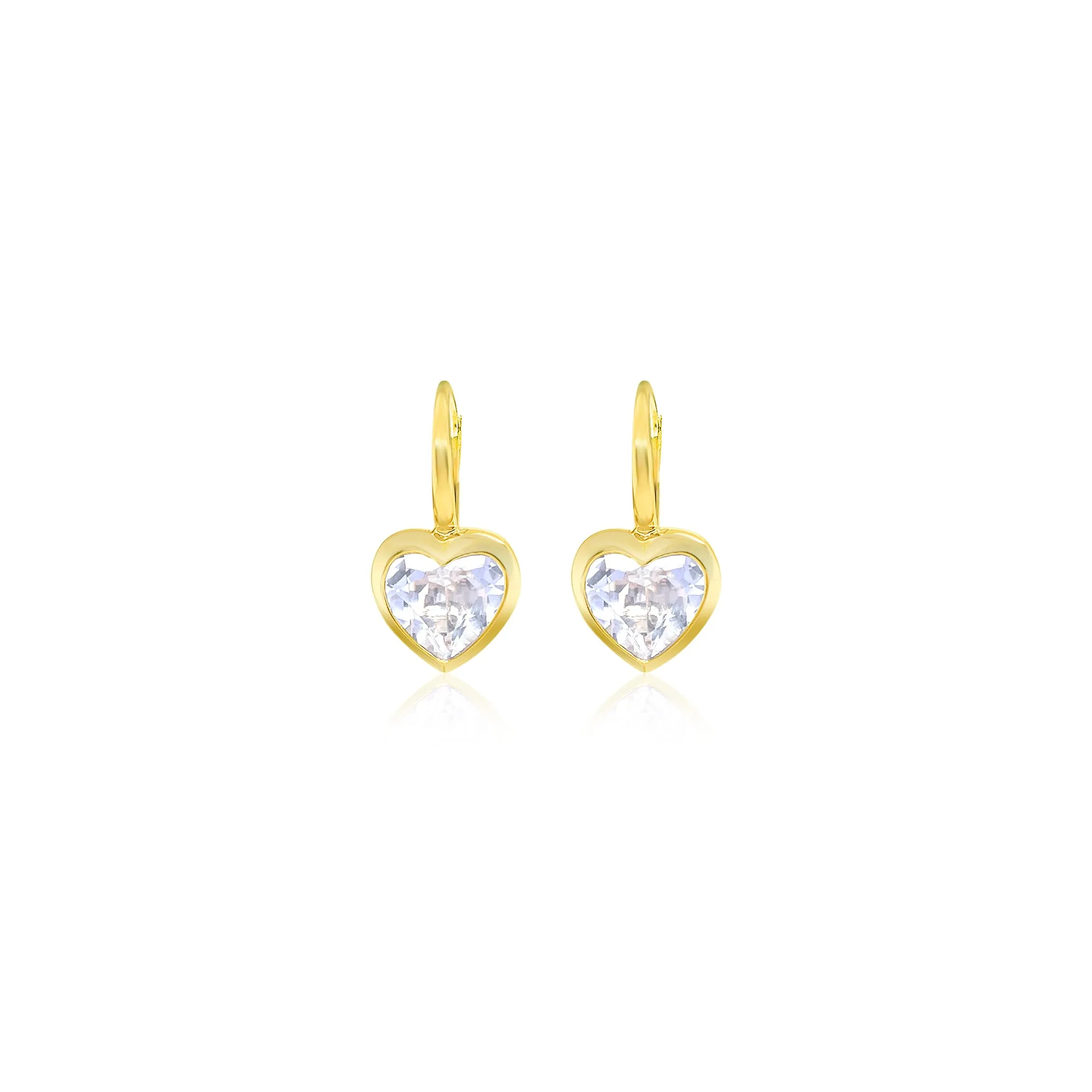 14kt Yellow Gold White Topaz Heart Earrings Bezel Set sold by Meira T