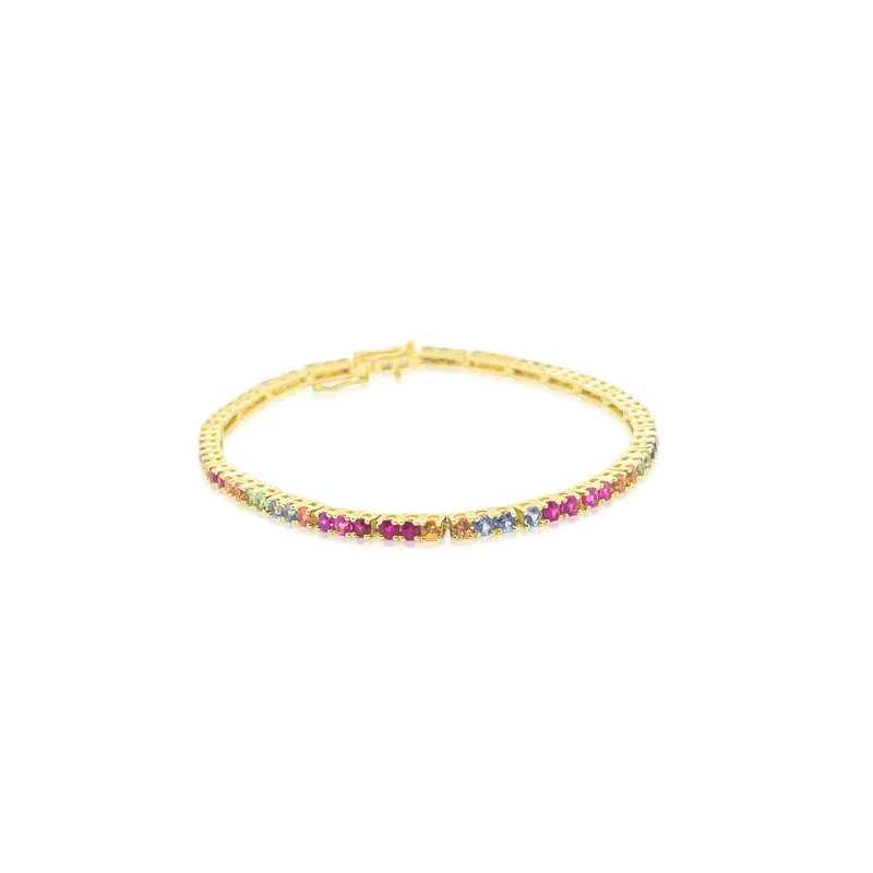 14kt Yellow Gold Rainbow Tennis Bracelet 4 Prong 7 Inches sold by Meira T