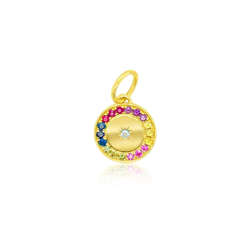 14kt Yellow Gold Rainbow Coin Charm with Blue Topaz Center sold by Meira T