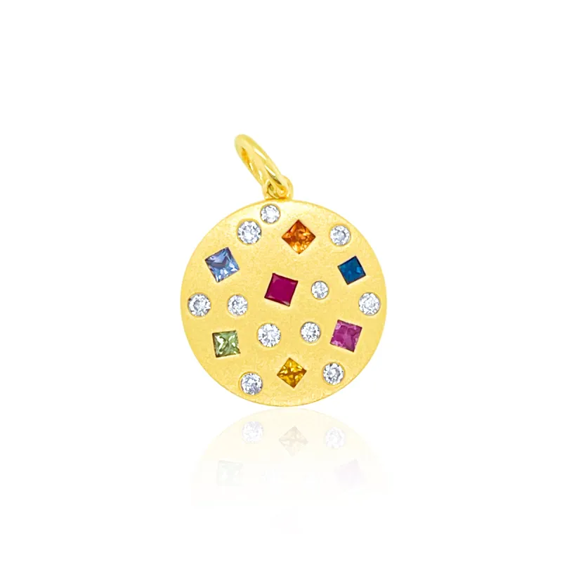 14kt Yellow Gold Rainbow Diamond Brushed Charm Princess and Rounds sold by Meira T