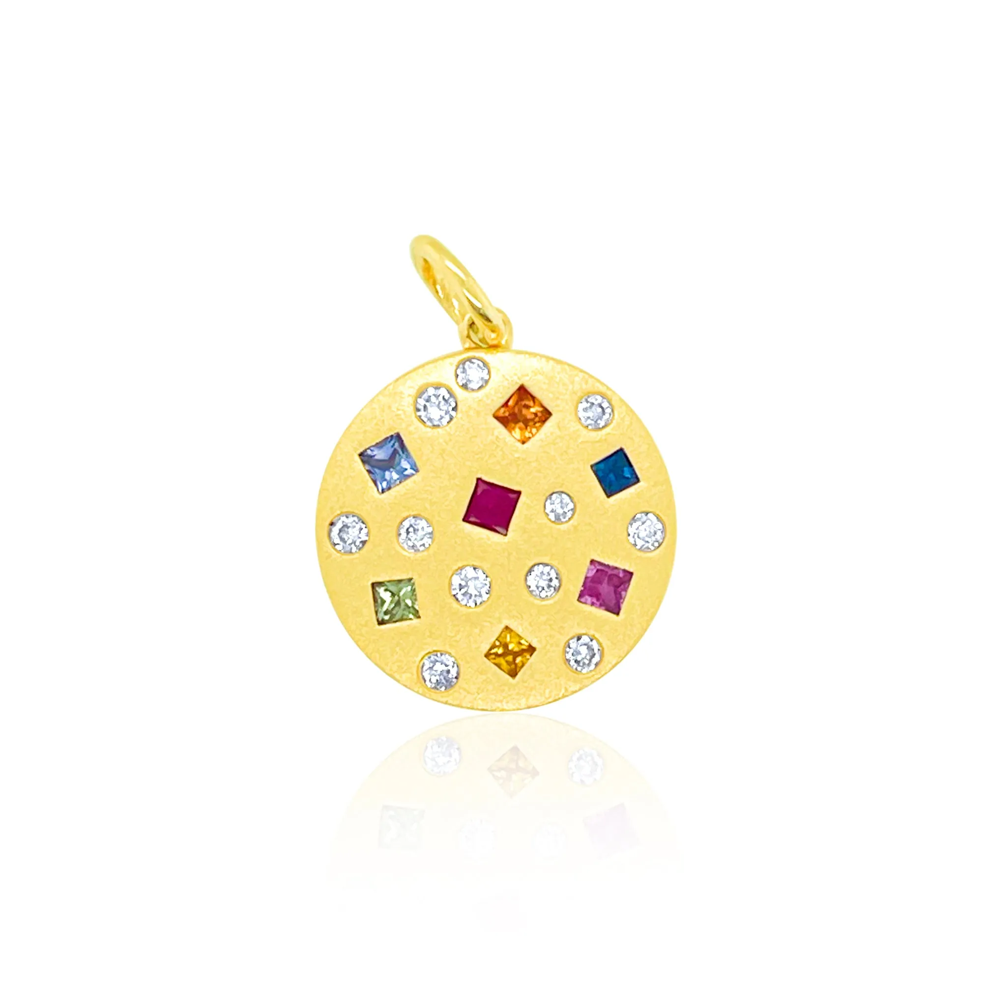 14kt Yellow Gold Rainbow Diamond Brushed Charm Princess and Rounds sold by Meira T