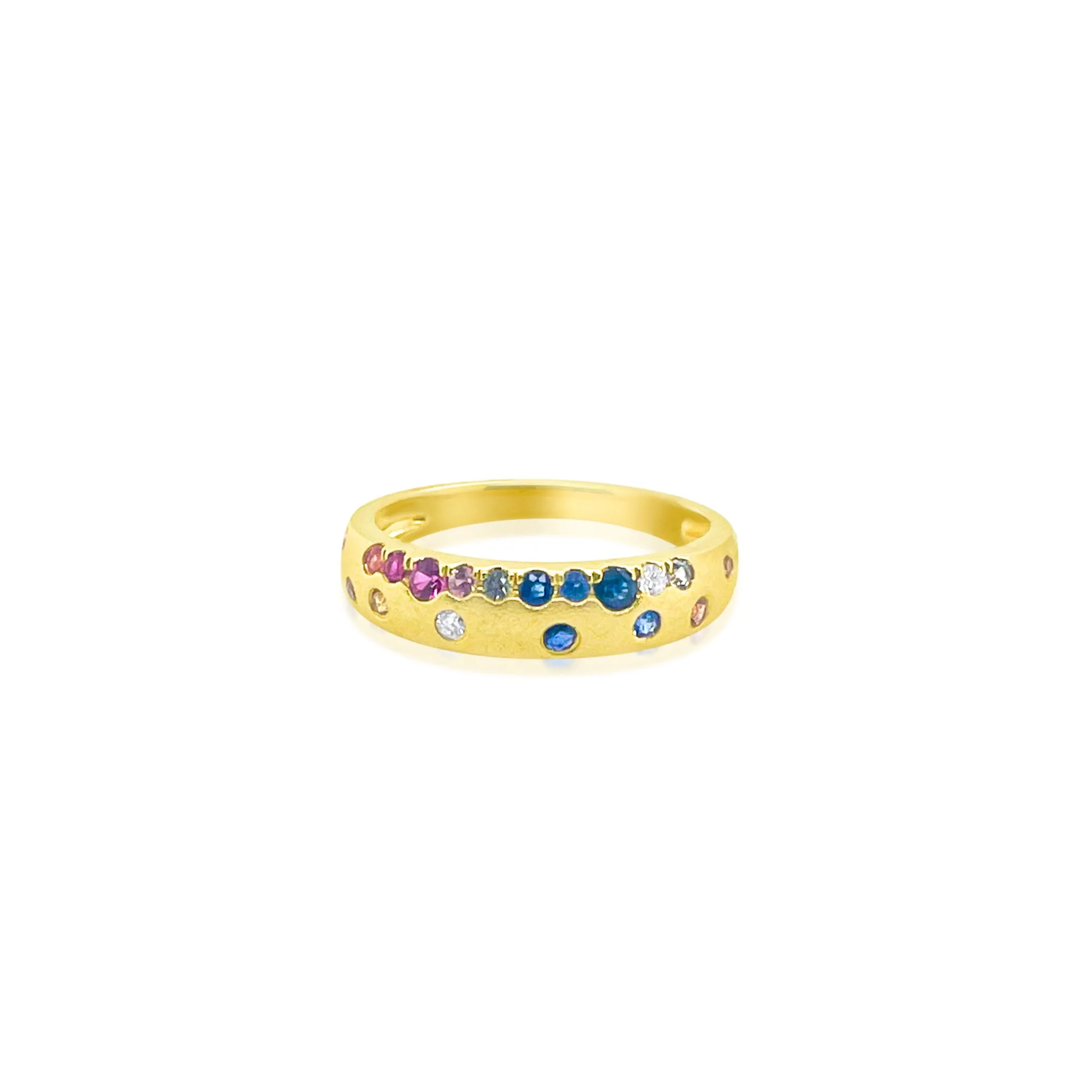 14kt Yellow Gold Rainbow Saphire Stacking Ring Brushed Gold sold by Meira T