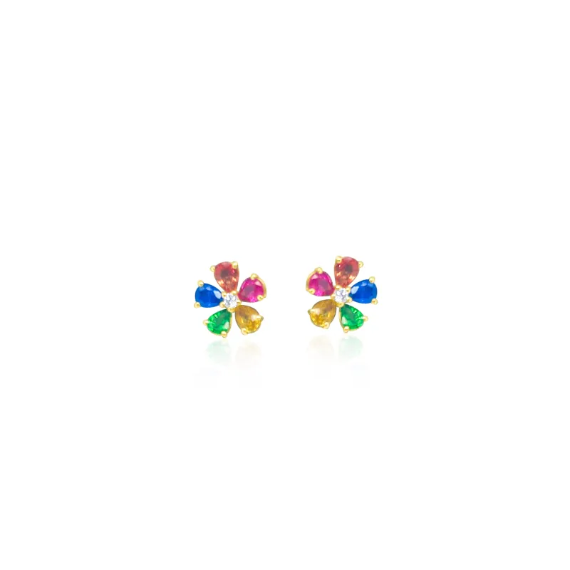 14kt Yellow Gold Rainbow Flower Studs sold by Meira T