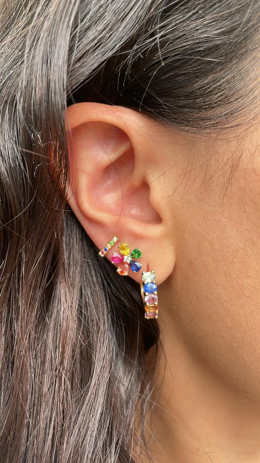 14kt Yellow Gold Rainbow Sapphire Hoops sold by Meira T product image thumbnail 2