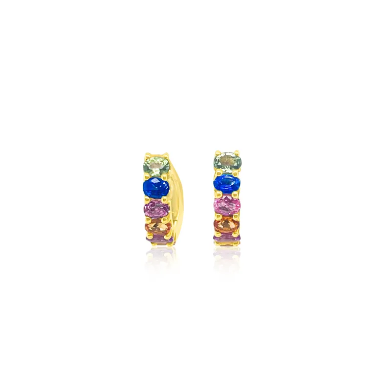14kt Yellow Gold Rainbow Sapphire Hoops sold by Meira T