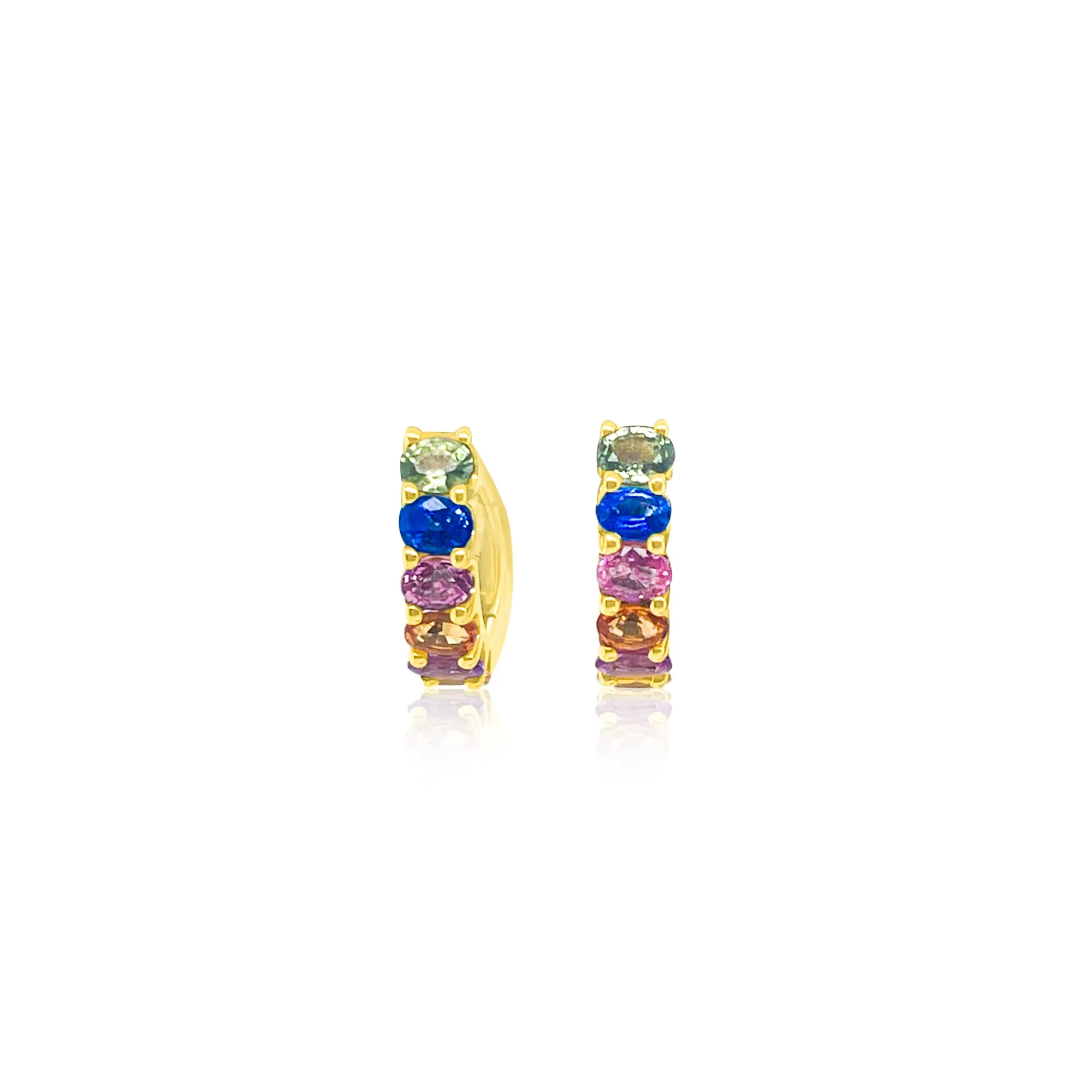 14kt Yellow Gold Rainbow Sapphire Hoops sold by Meira T