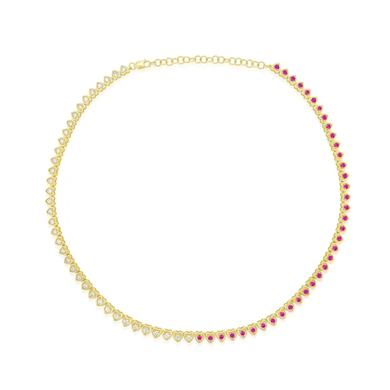 Yellow Gold Diamond and Ruby Heart Necklace sold by Meira T