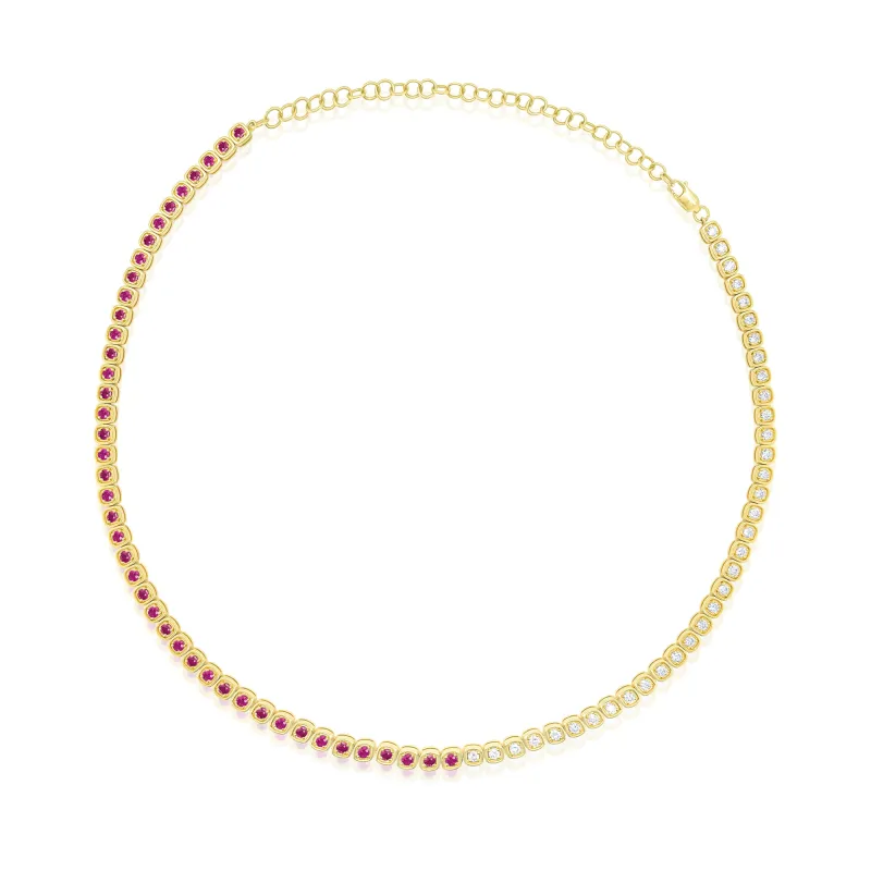 Yellow Gold Ruby Tennis Necklace sold by Meira T