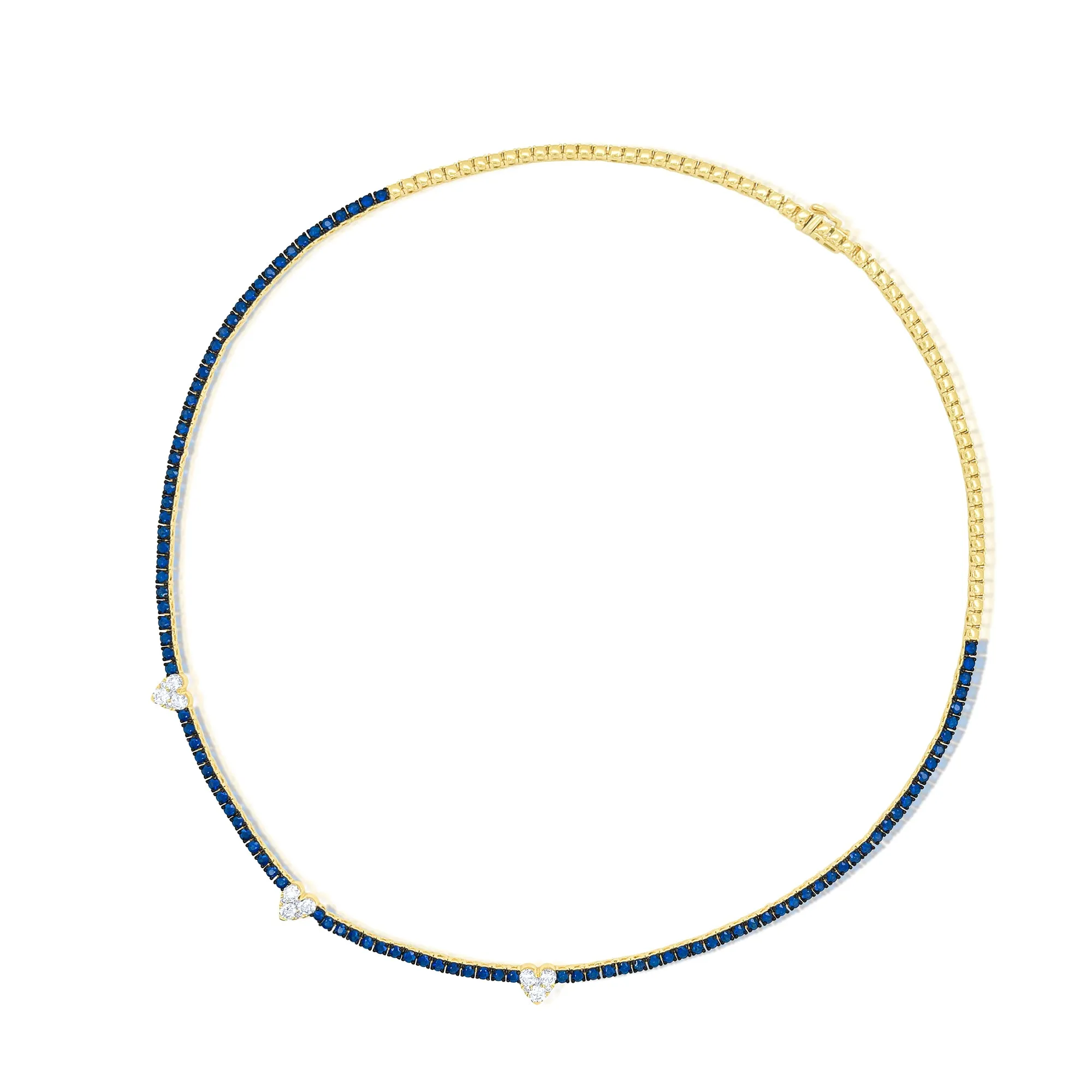 Yellow Gold Blue Sapphire Diamond Necklace sold by Meira T