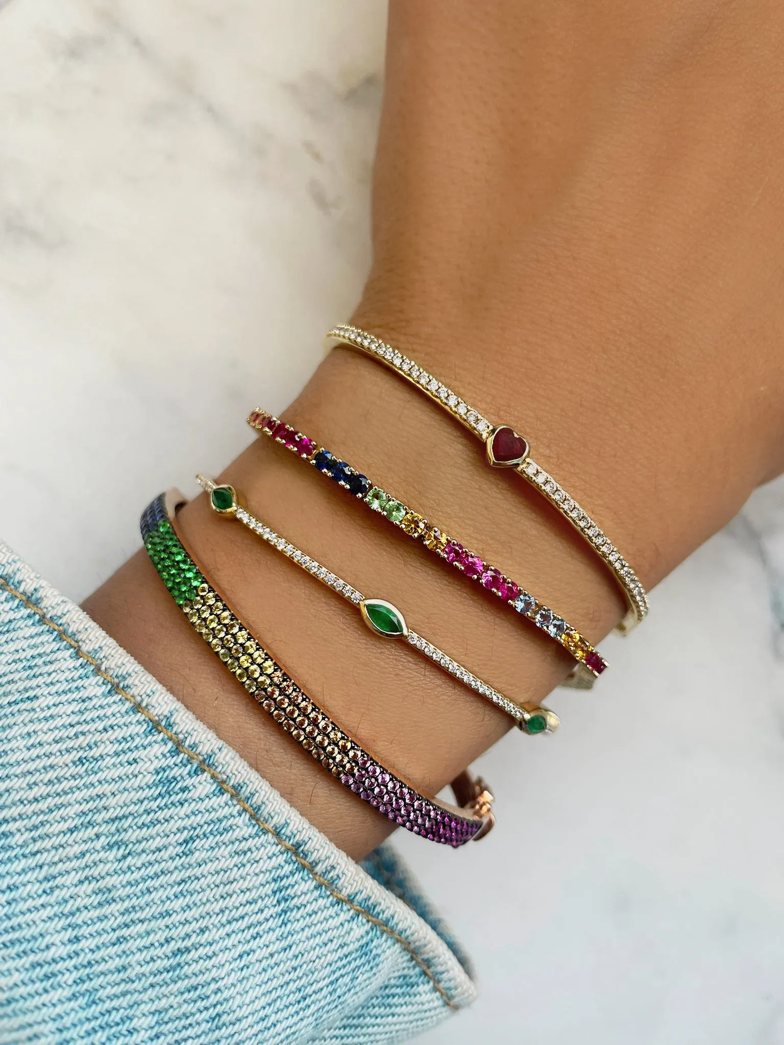 Yellow Gold Emerald Heart Bangle sold by Meira T product image thumbnail 2