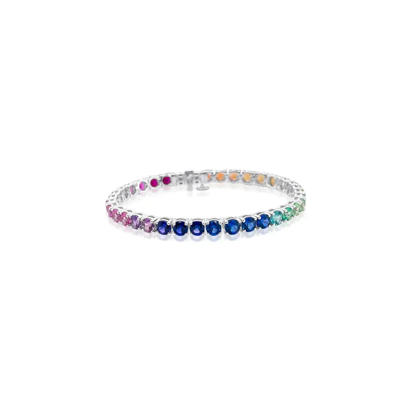 14kt White Gold Lab Grown Sapphires Rainbow Bracelet sold by Meira T