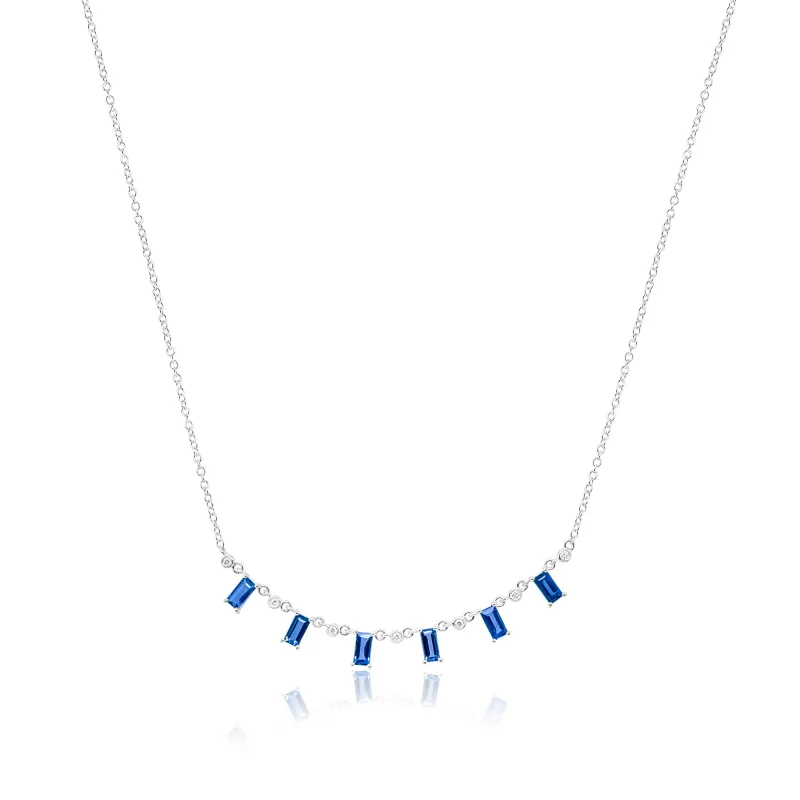 14kt White Gold Blue Sapphire and Diamond Necklace sold by Meira T