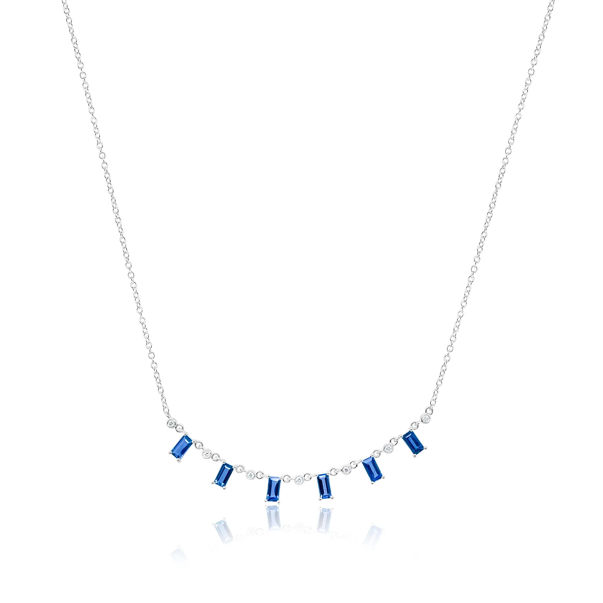 14kt White Gold Blue Sapphire and Diamond Necklace sold by Meira T