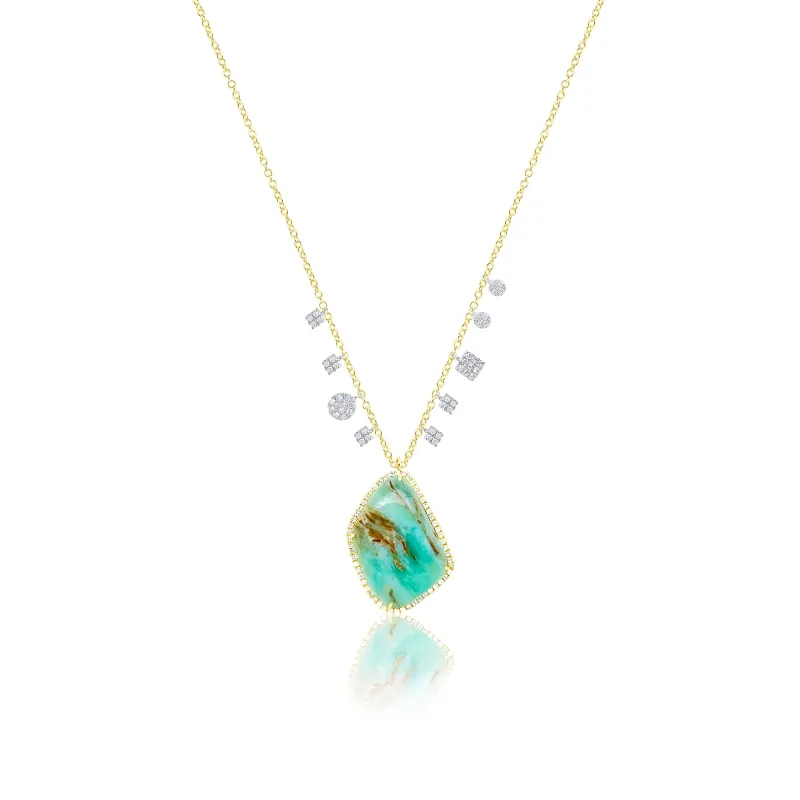 14kt Yellow Gold Diamond and Turquoise Stone Necklace sold by Meira T