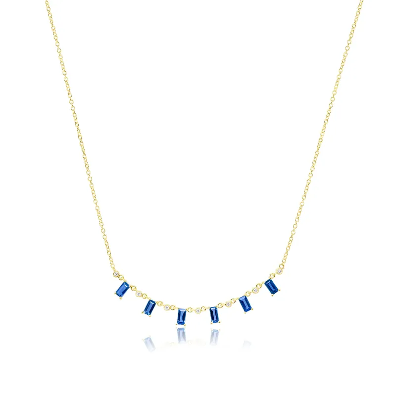 14kt Yellow Gold Blue Sapphire and Diamond Necklace sold by Meira T