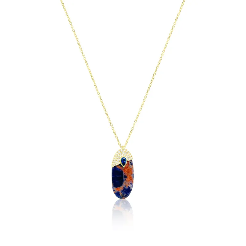 14kt Yellow Gold Sodalite Blue Sapphire and Diamond Necklace sold by Meira T
