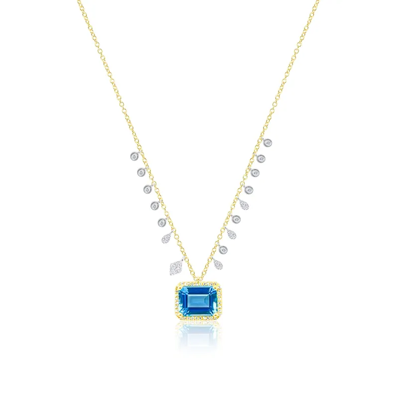 14kt Yellow Gold Diamond and Blue Topaz Gem Necklace sold by Meira T