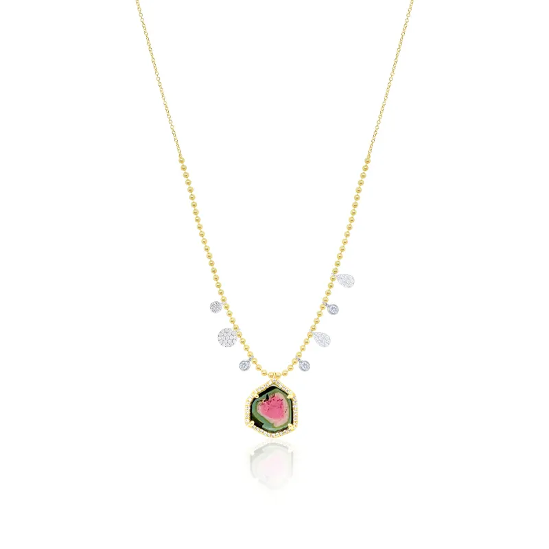 14kt Yellow Gold Watermelon Tourmaline and Diamond Pendant Necklace sold by Meira T