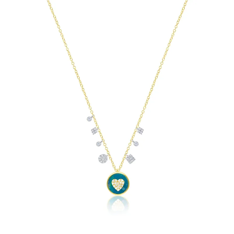 14kt Yellow Gold Blue Opal and Diamond Heart Pendant Necklace sold by Meira T