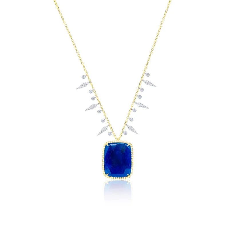 14kt Yellow Gold Diamond and Blue Sapphire Pendant Necklace sold by Meira T