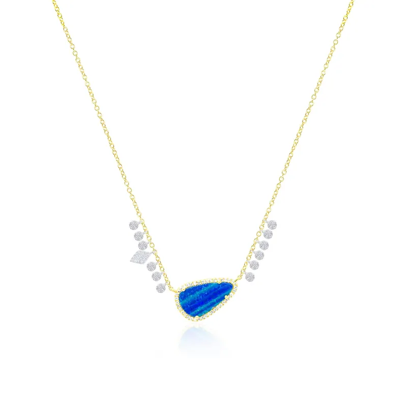14kt Yellow Gold Blue Opal and Diamond Drop Necklace sold by Meira T