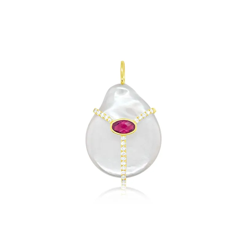 Pearl and Garnet Diamond Charm sold by Meira T