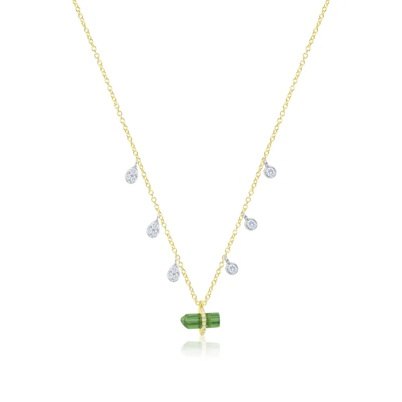 14kt Yellow Gold Diamond and Green Tourmaline Necklace sold by Meira T