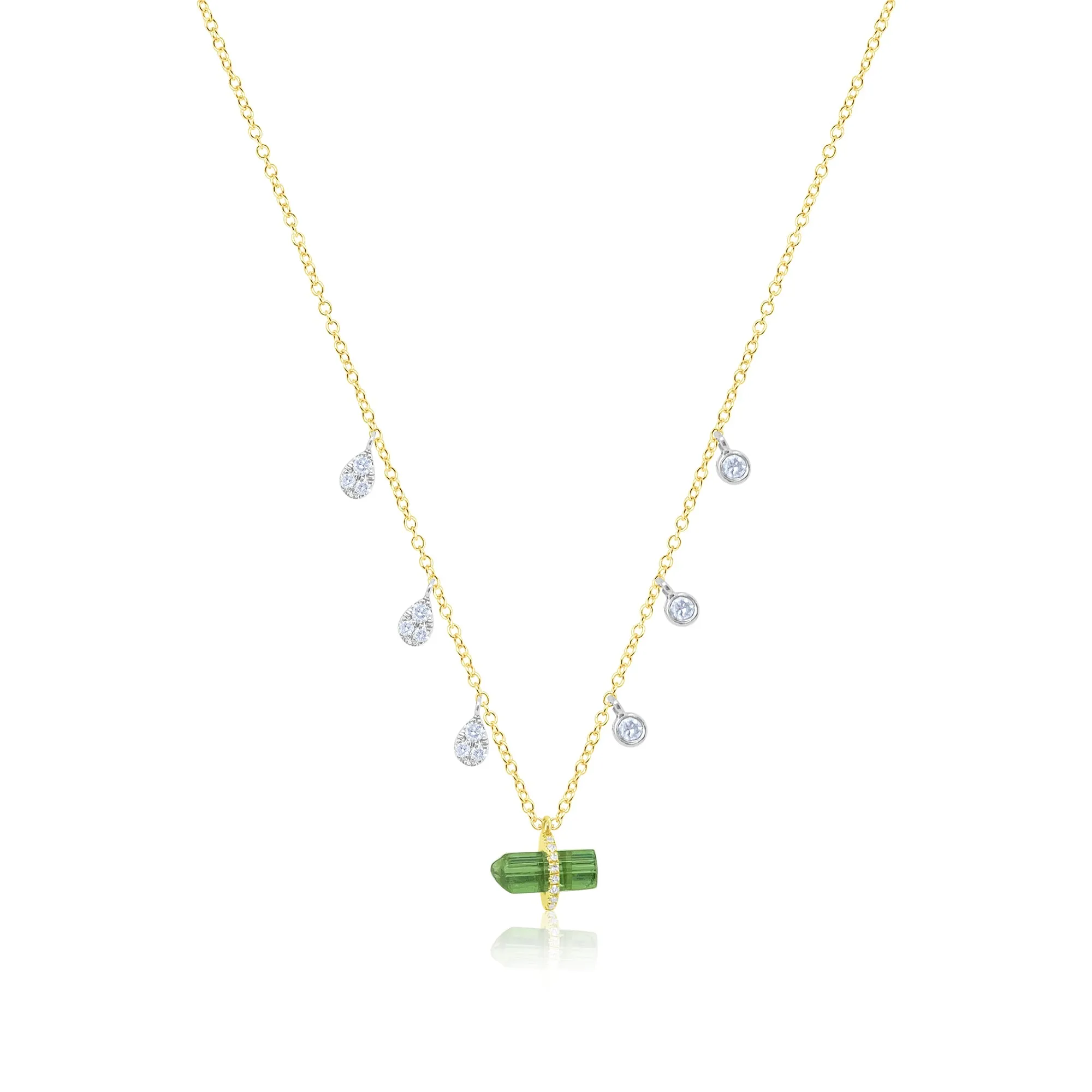 14kt Yellow Gold Diamond and Green Tourmaline Necklace sold by Meira T