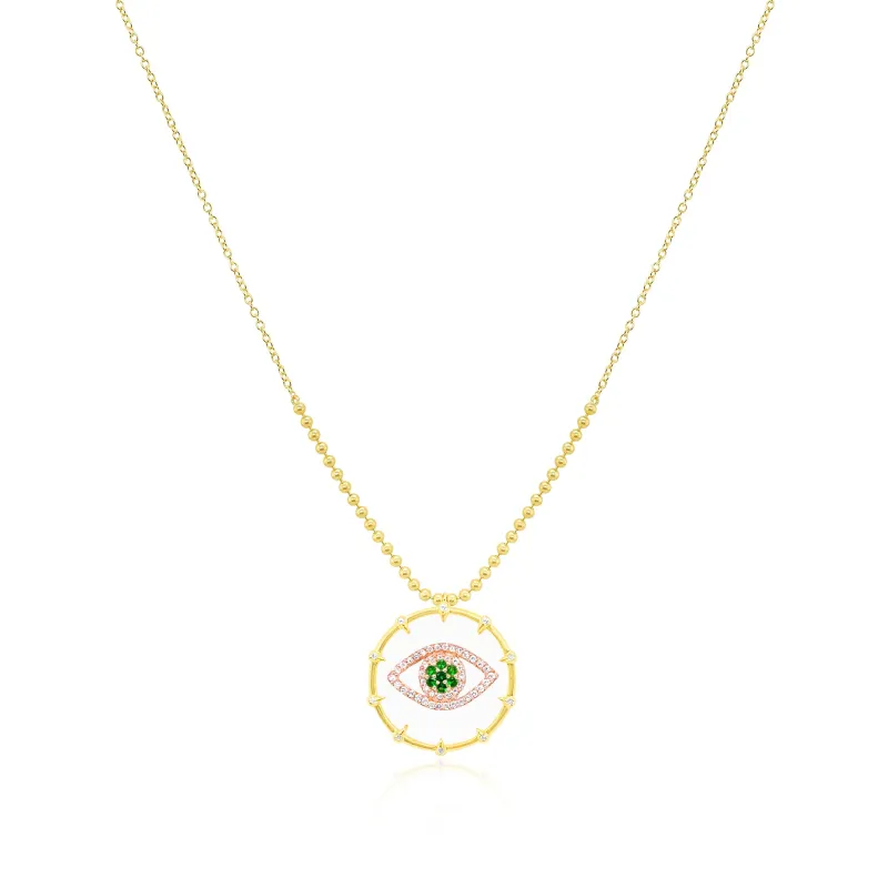 14kt Yellow Gold Diamond and Emerald Eye Design Necklace sold by Meira T
