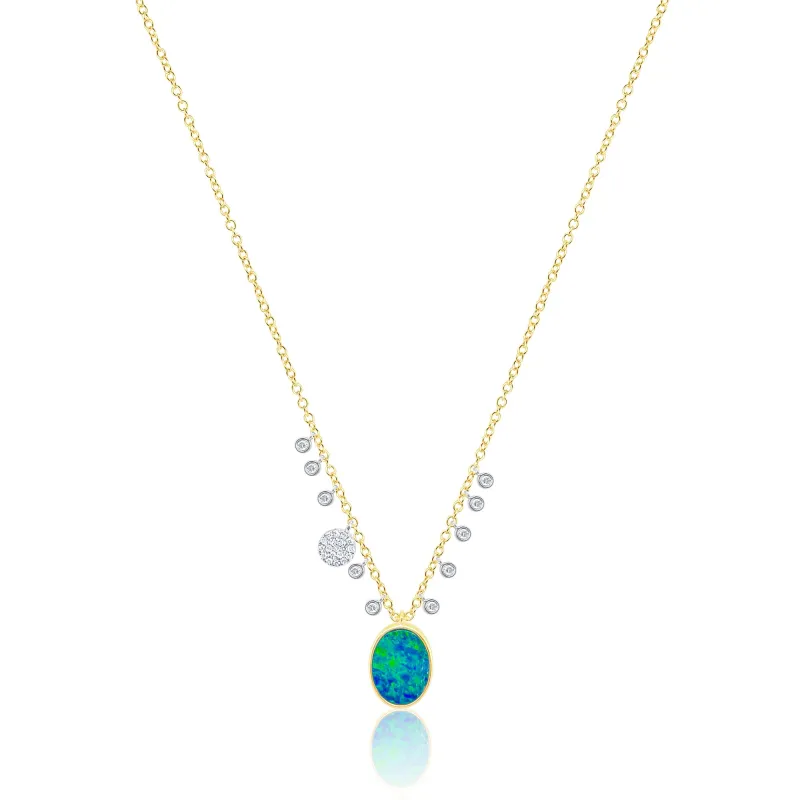 14kt Yellow Gold Diamond and Blue Opal Necklace sold by Meira T