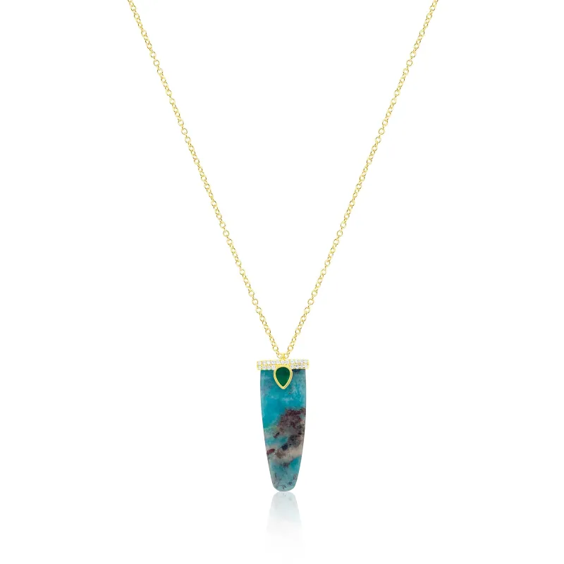 14kt Yellow Gold Amazonite Diamond and Emerald Pendant Necklace sold by Meira T