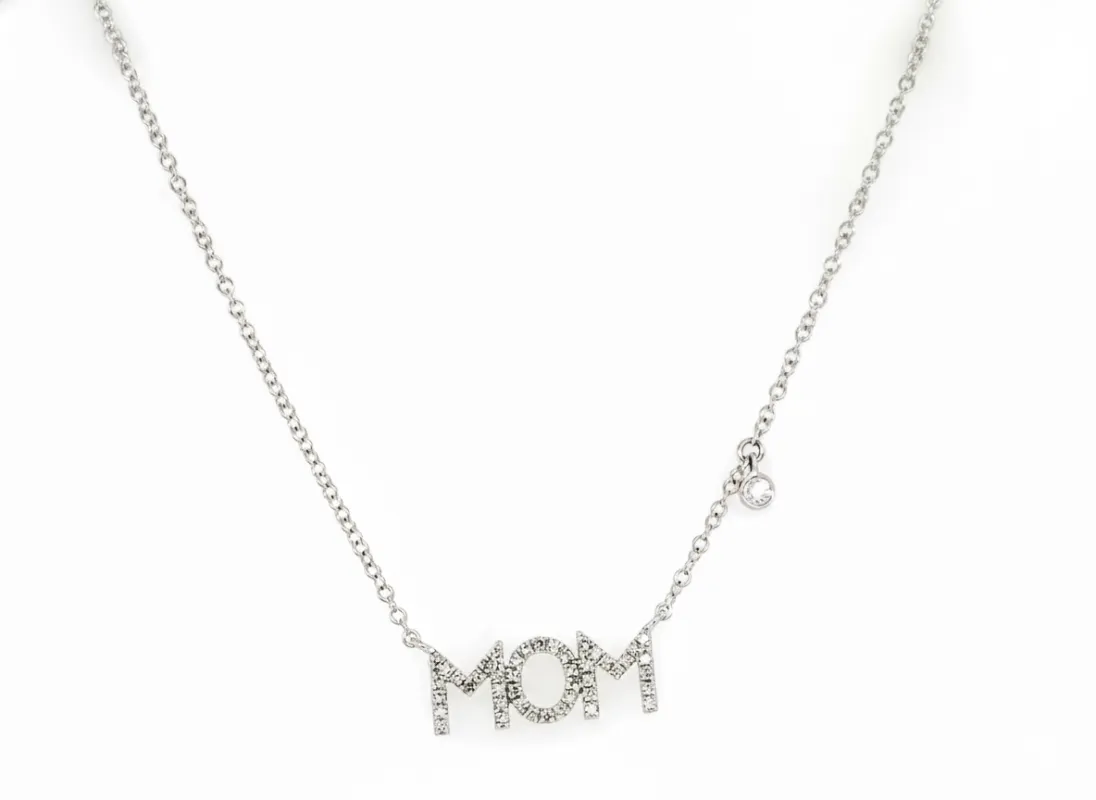 14kt White Gold Diamond MOM Necklace sold by Meira T